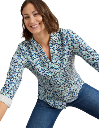 Women's Long Sleeve Annie Printed Jersey Cotton Shirt in Light Blue
