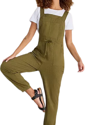 Women's Daphne Cotton Jersey Dungarees in Khaki Green