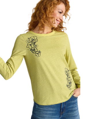 Women's Clara Embroidered Long Sleeve T-Shirt in Green Mix