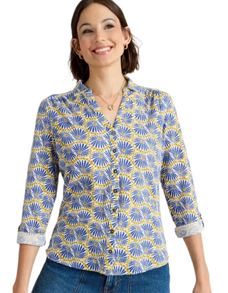 Women's Annie Jersey Abstract Floral Printed Shirt in Blue Mix