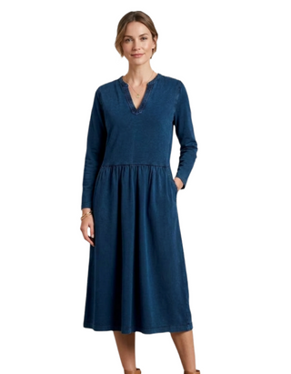 Women's Long Sleeve Ray Jersey Midi Dress in Mid Denim