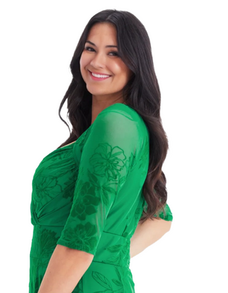 Women's Elizabeth Velvet Flocked Mesh Maxi Gown in Green