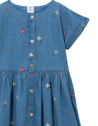 John Lewis Girl's Embroidered SS Chambray Shirt Dress in Blue/Multi (Imperfect)