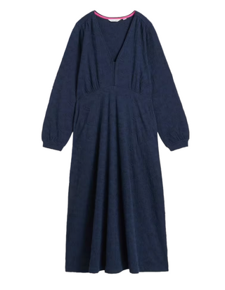 Women's Long Sleeve Embroidered Megan Midi Jersey Dress in Navy
