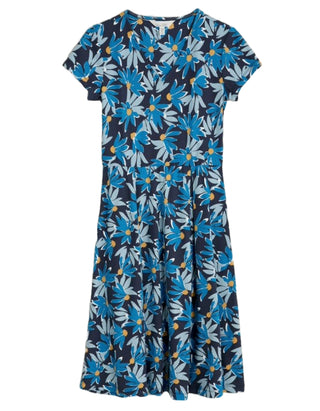 Women's Short Sleeve Pier View Jersey Dress in Blue Flower (IMPERFECT)