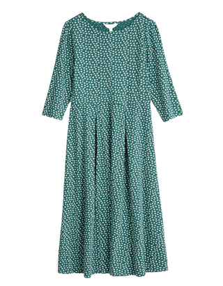 Women's 3/4 Sleeve Wild Bouquet Dress in Green Speckled Petals (IMPERFECT)