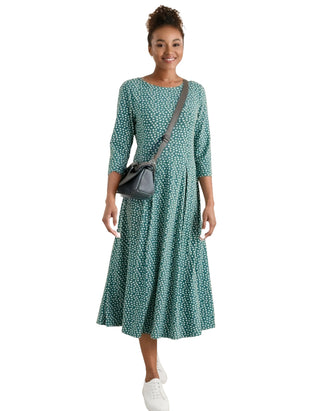 Women's 3/4 Sleeve Wild Bouquet Dress in Green Speckled Petals (IMPERFECT)