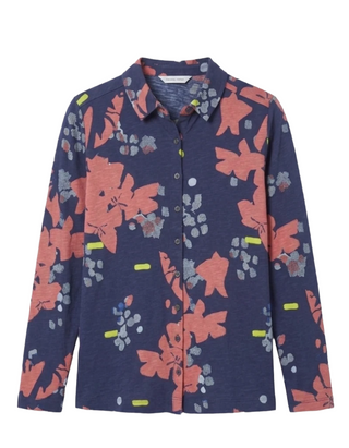 Women's Long Sleeve Abstract Floral Print Jersey Shirt in Navy (Imperfect)