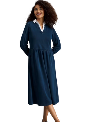 Women's Long Sleeve Ray Jersey Midi Dress in Mid Denim