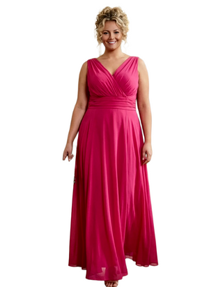 Scarlett & Jo Plus Size Nancy Marilyn Mesh Maxi Dress in Solid Cerise