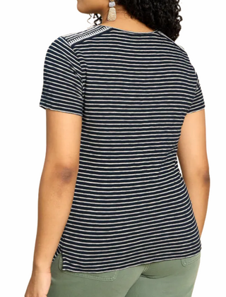 Women's Abbie Embroidered Stripe Tee in Navy Ivory Multi