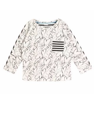 Women's Long Sleeve Demi Dolmon Cotton T-Shirt in White/Black