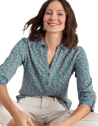 Women's Annie Cotton Jersey Shirt in Spotted Green Spirals