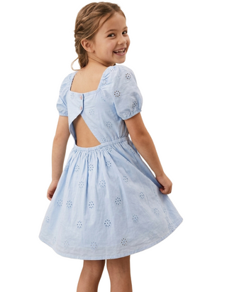 John Lewis & Partners Girls' Puff Sleeve Broderie Dress in Blue