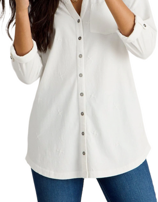 Women's Annie Embroidered Longline Shirt in White