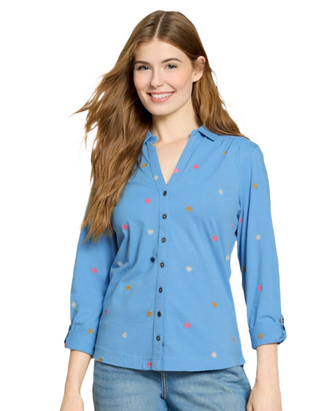 Women's Long Sleeve Annie Embroidered Jersey Shirt in Blue