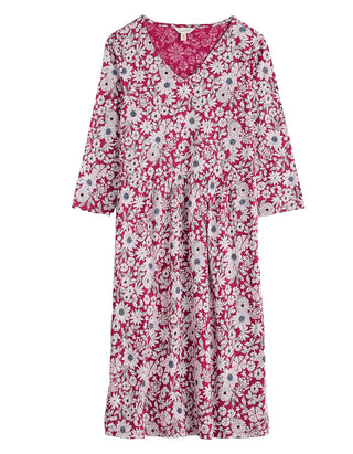 Women's 3/4 Sleeve Brush Drawing Dress in Red Floral