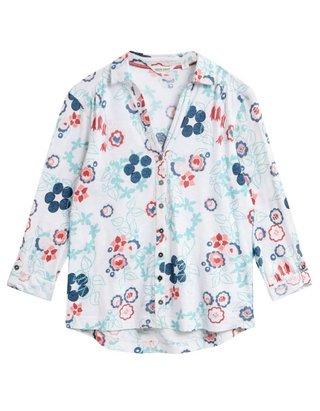 Women's Annie Jersey Long Sleeve Floral Shirt in White Print