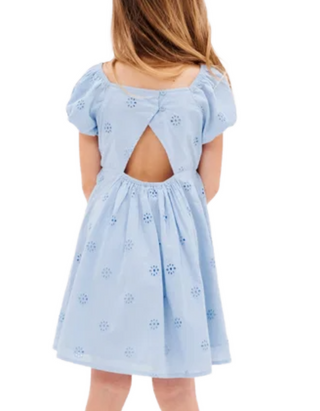 John Lewis & Partners Girls' Puff Sleeve Broderie Dress in Blue