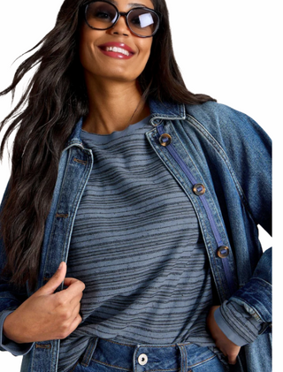 Women's Clara Long Sleeve Stripe T-Shirt in Cobalt Blue