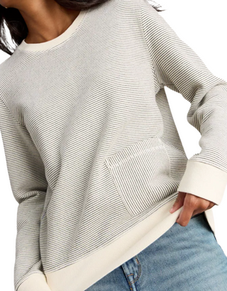 Women's Long Sleeve Stripe Crew Neck Sweatshirt in White