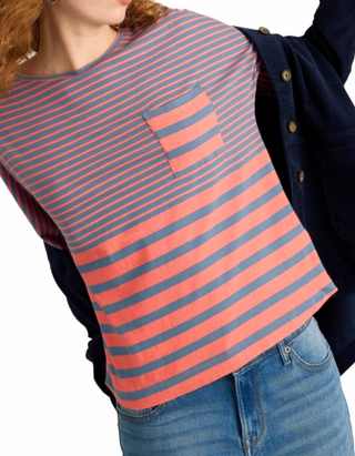 Women's Long Sleeve Demi Dolman Sleeve Striped T-shirt in Pink