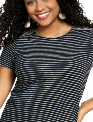 Women's Abbie Embroidered Stripe Tee in Navy Ivory Multi