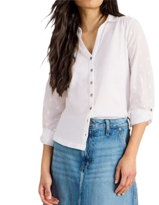 Women's Long Sleeve Cotton Mix Jersey Annie Shirt in White