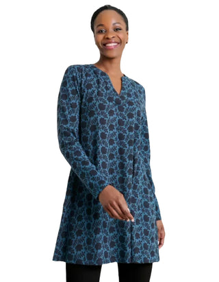 Women's 3/4 Sleeve Cotton Tunic in Blue Floral (IMPERFECT)