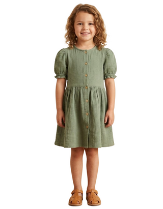 Unit Kids Girl's Textured Cheesecloth Dress in Sage Green (Imperfect)