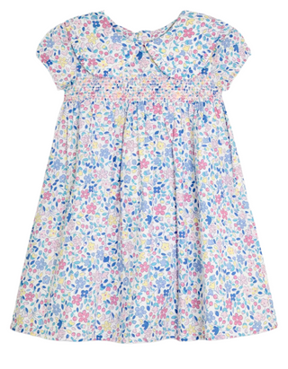 Jojo Maman Baby Ditsy Floral Smocked Woven Dress in Pink Cherry