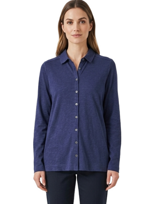 Women's Long Sleeve Jersey Shirt in Solid Navy