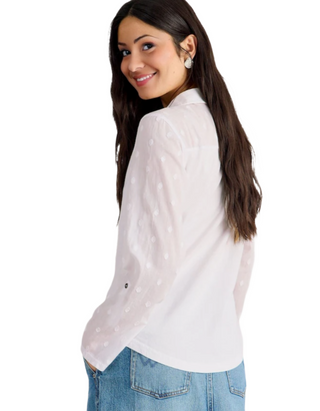 Women's Long Sleeve Cotton Mix Jersey Annie Shirt in White