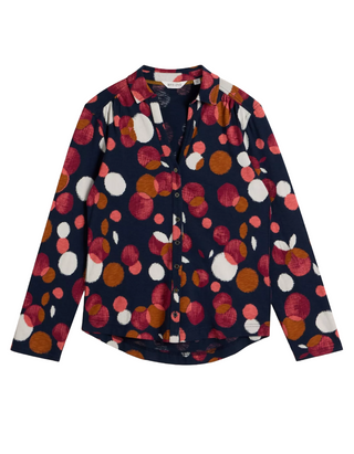 Women's Long Sleeve Annie Printed Jersey Cotton Shirt in Navy Plum