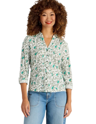 Women's Annie Jersey Stroke Printed Shirt in Green Mix