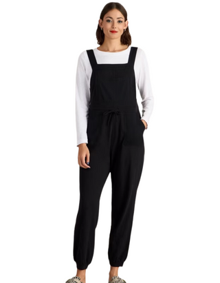 Women's Daphne Cotton Dungarees in Pure Black