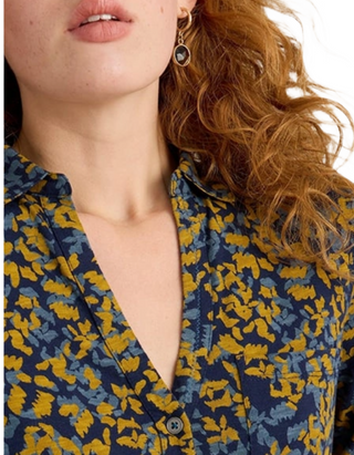 Women's Annie Longline Abstract Printed Cotton Shirt in Navy Mix