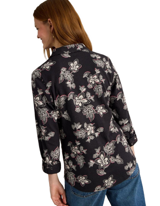 Women's Long Sleeve Annie Floral Printed Jersey Cotton Shirt in Black