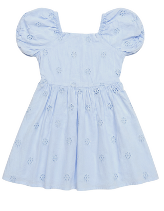 John Lewis & Partners Girls' Puff Sleeve Broderie Dress in Blue