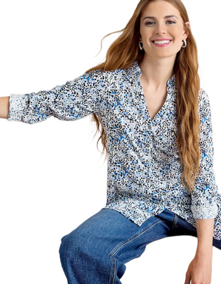 Women's Printed Annie Longline Shirt in Blue Spot