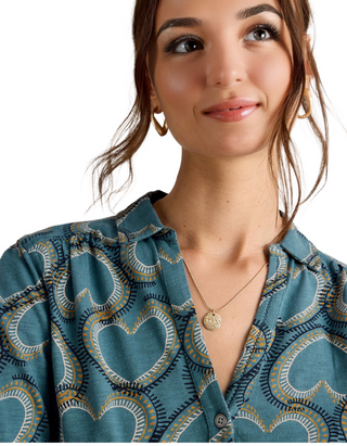 Women's Annie Heart Print Jersey Shirt in Blue/Multi