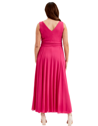Scarlett & Jo Plus Size Nancy Marilyn Mesh Maxi Dress in Solid Cerise