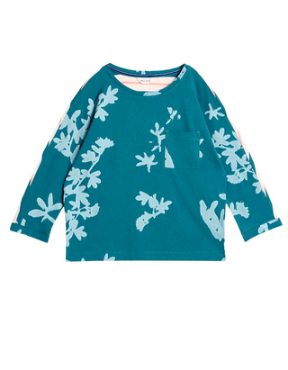 Women's Long Sleeve Demi Dolmon Cotton T-Shirt in Blue Mix