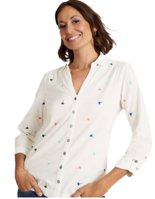 Women's Annie Jersey Embroidered Shirt in White Mix