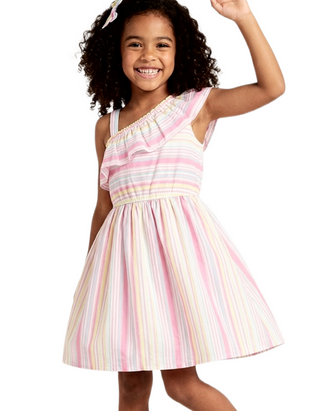 Junior Collection Girls' Ruffle Stripe Dress - Pastel Pink Mix