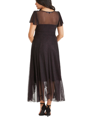 Women's Tilly Pink Glitter Angel Sleeve Sweetheart Dress in Black