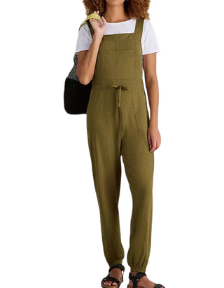 Women's Daphne Cotton Jersey Dungarees in Khaki Green