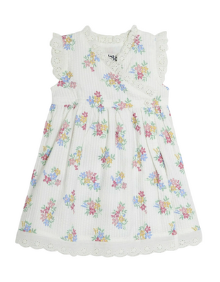 JOJO Maman Bebe Girl's Cotton Ditsy Frill Dress in White Multi