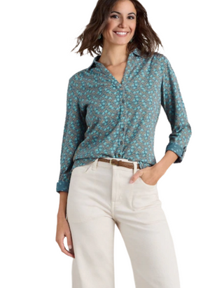 Women's Annie Cotton Jersey Shirt in Spotted Green Spirals