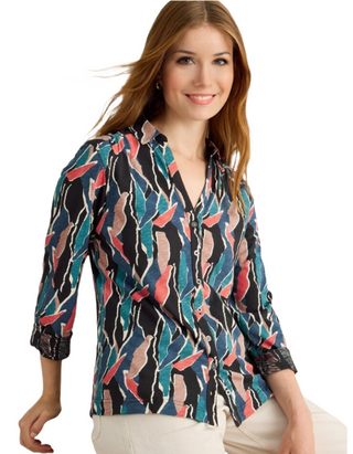 Women's Long Sleeve Annie Jersey Cotton Shirt in  Blue